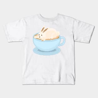 Cute bunny cappuccino in a blue cup Kids T-Shirt